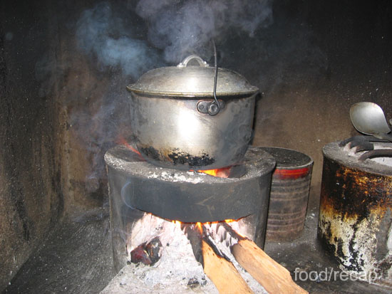 cooking rice on wood fire