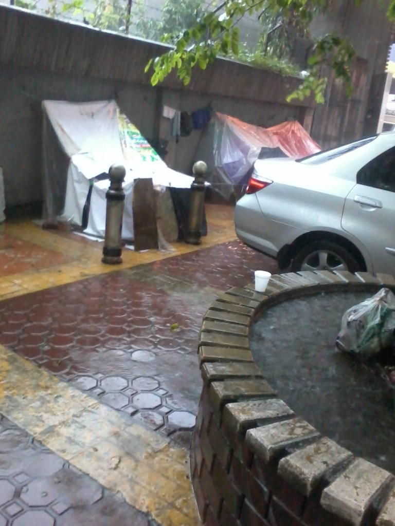 Makeshift tent of streetfolk along Timog Ave near GMA Center